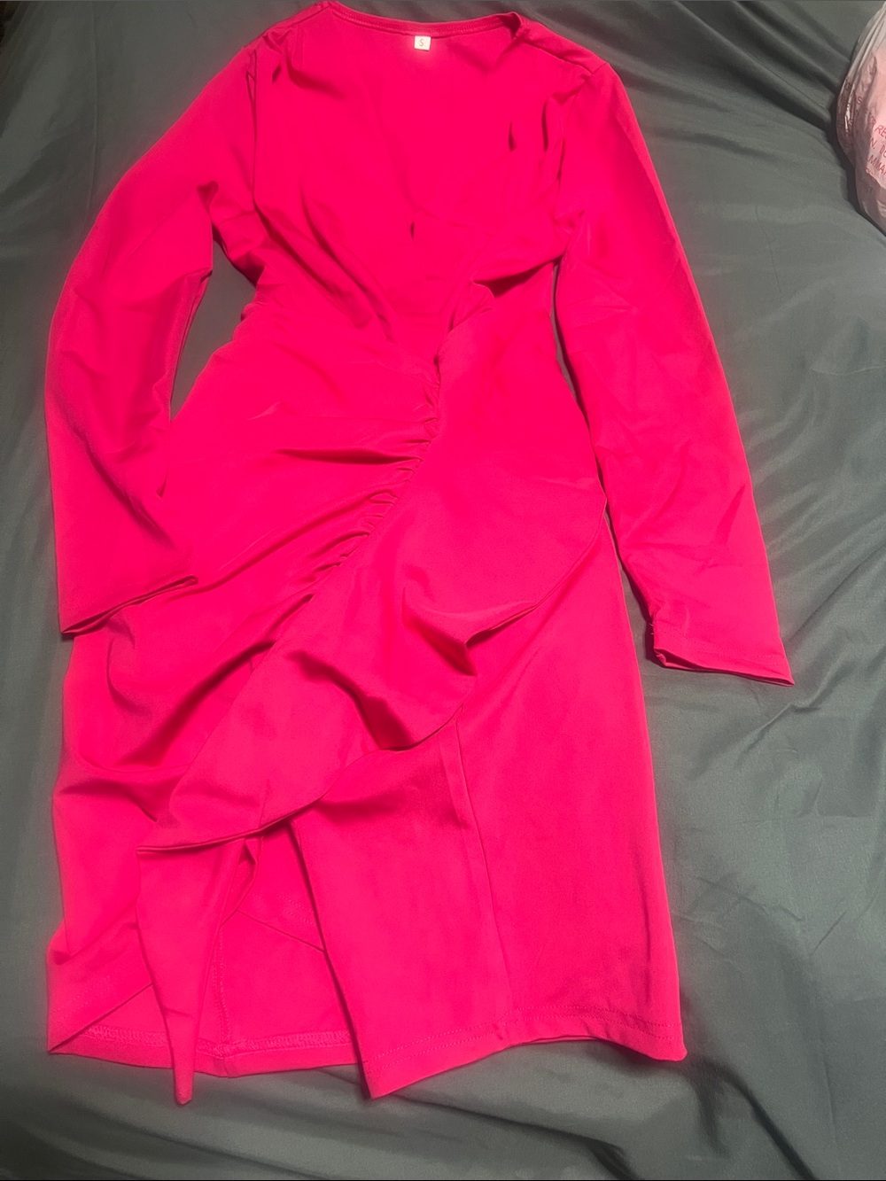 Long-Sleeve Ruched Fuchsia Dress (nwot)